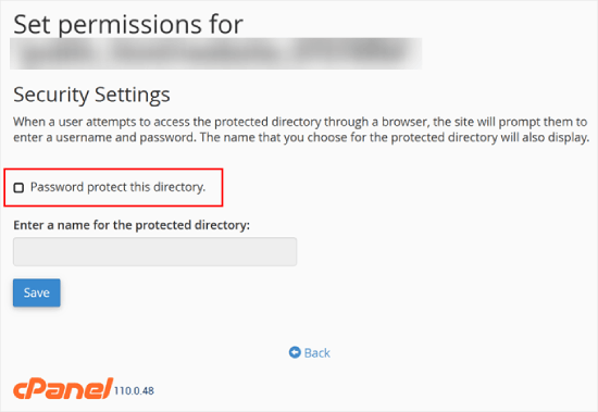 Disabling password protection in cPanel