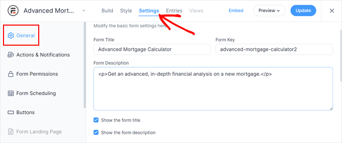 Configuring the General settings in Formidable Forms