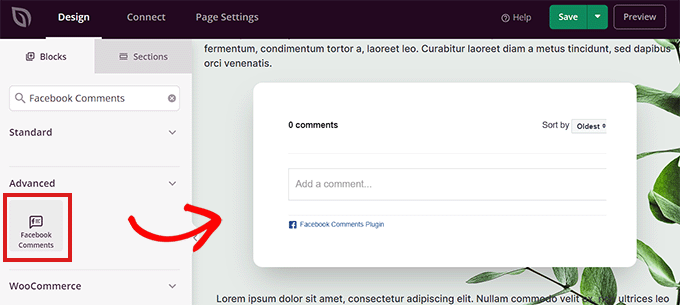 Choose the Facebook comments block