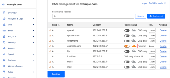 验证 DNS 记录以设置 Cloudflare