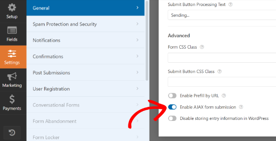 Enable ajax form submission