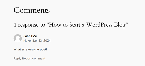 Reporting inappropriate comments in WordPress