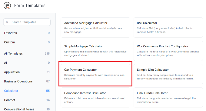 Select auto loan calculator template