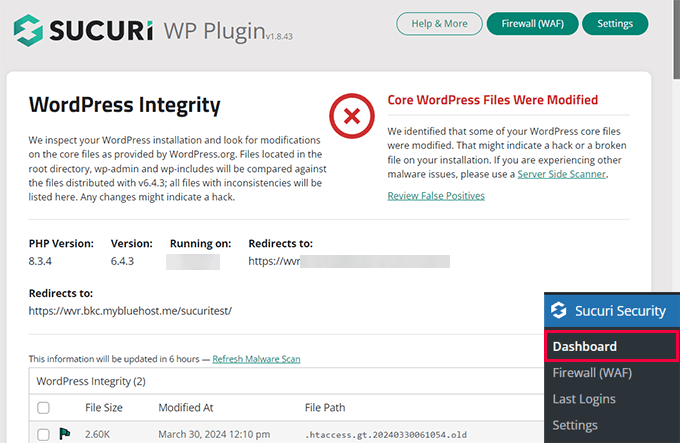 Sucuri dashboard