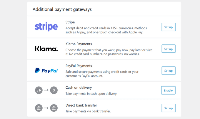 woocommerce payment gateways