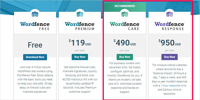 Wordfence malware cleanup plans