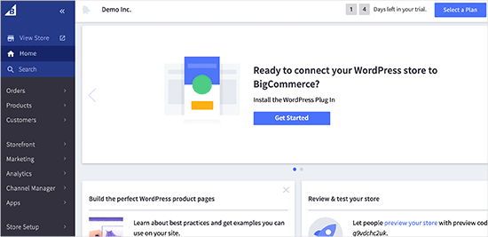BigCommerce dashboard in WP admin area