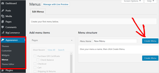 Create a New Menu in WordPress