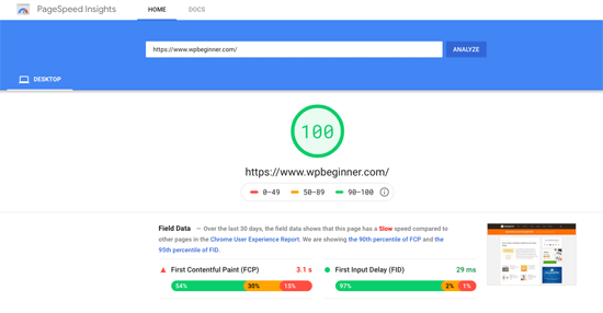 WPBeginner Google 页面速度测试