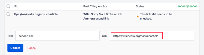 Broken Link Checker plugin usage documentation