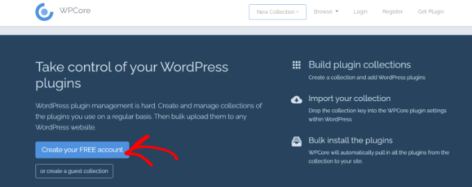 在 WPCore 网站上创建免费帐户