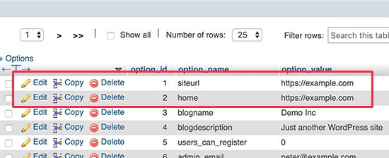 Edit siteurl and home values