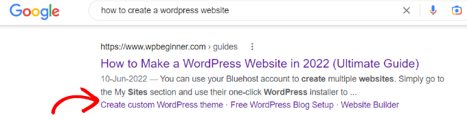 Jump to links in search results