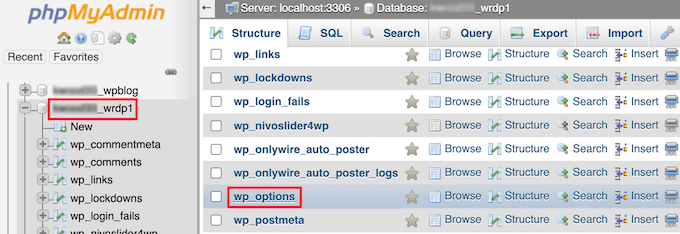 Click on database and wp-options