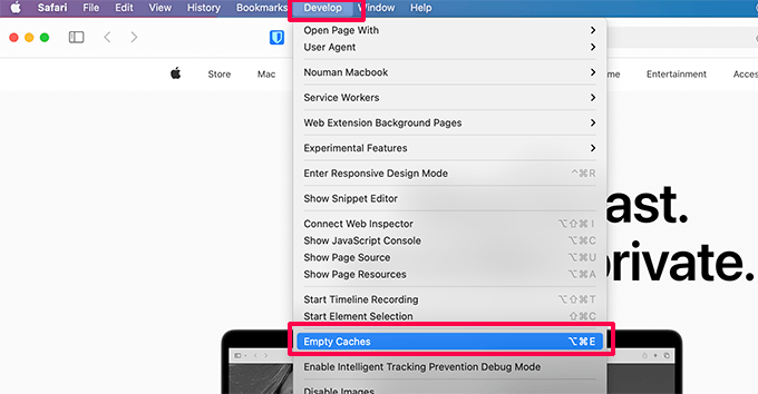 Empty caches in Safari