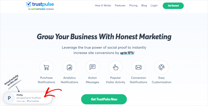 TrustPulse Social Proof Bubble