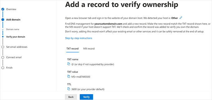 Verify domain ownership