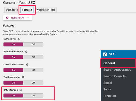 Yoast SEO XML Sitemap option