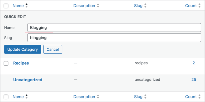 Change category slug to customize permalink