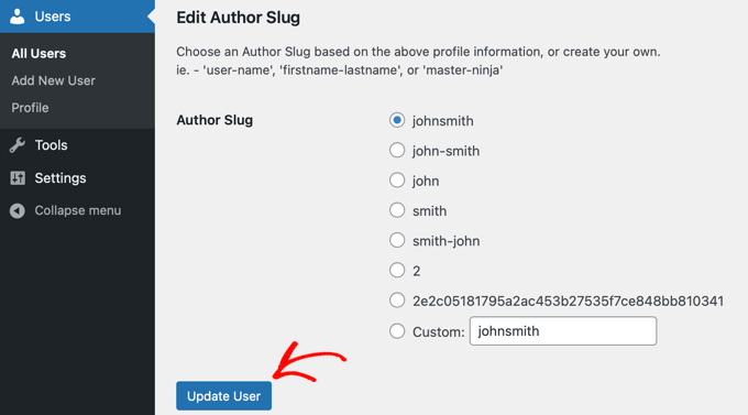 Edit or add author slug
