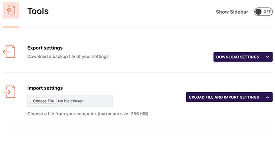 Import export settings