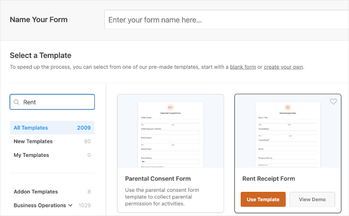 Choose a form template