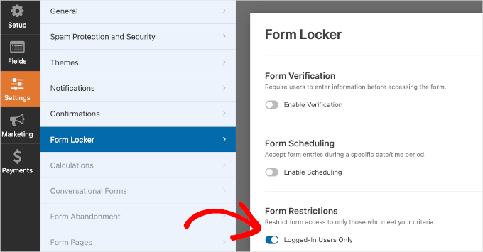 Enable form restrictions for logged in user