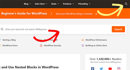 WPBeginner search