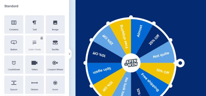 Add blocks to your spin to win campaign