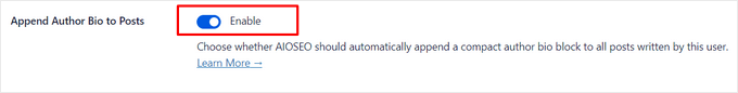 Enable or disable Append Author Bio to Posts setting