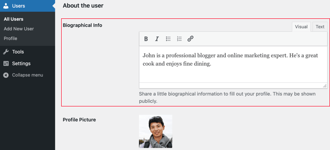 Adding the User Bio to the Author Profile