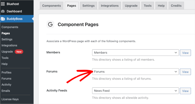 Setting up a forum discussions component page