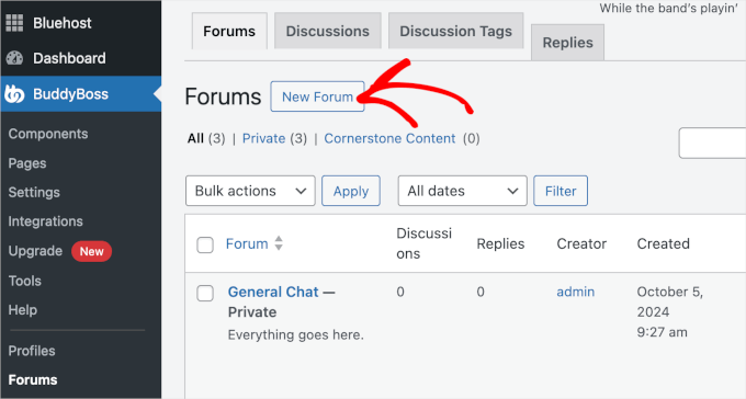 New Forum button in BuddyBoss