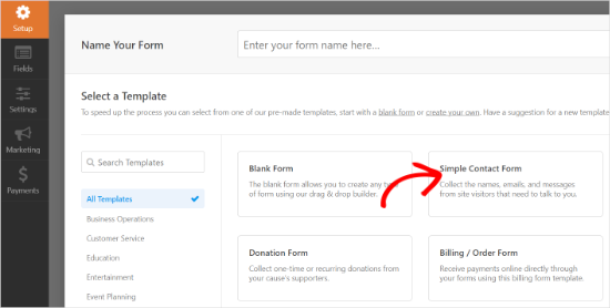 Choose simple contact form template