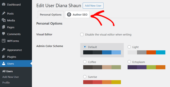 Click on the Author SEO tab