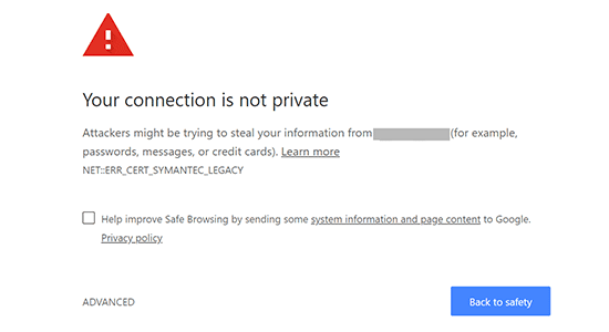 Your connection is not private error in Google Chrome