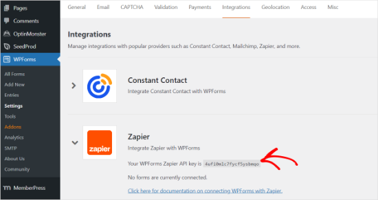 Copy Zapier API key