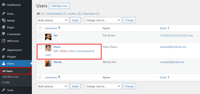 Edit a user profile in WordPress