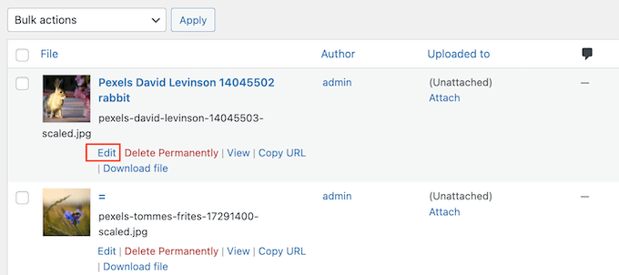 Renaming images and media files in the WordPress dashboard