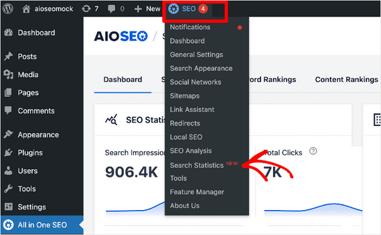 Click on Search Statistics in the AIOSEO menu