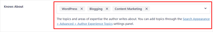 Add topics of expertise to author info