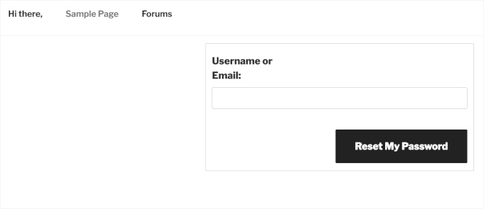 A password recovery page for a WordPress forum