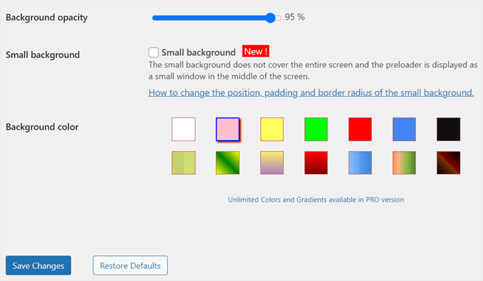 Changing the background settings of the preloader animation with the Safelayout Preloader Animation plugin