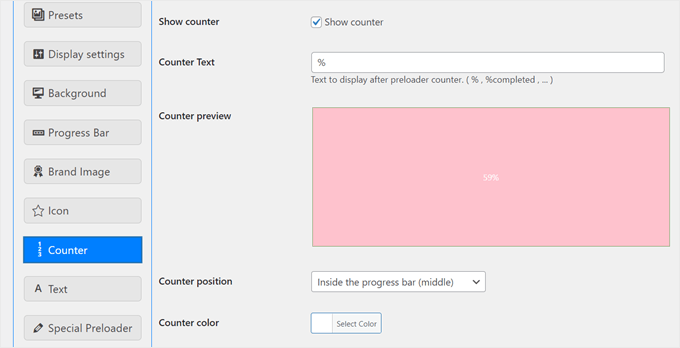 Adding a numbered counter animation to the preloader with the Safelayout Cute Preloader plugin