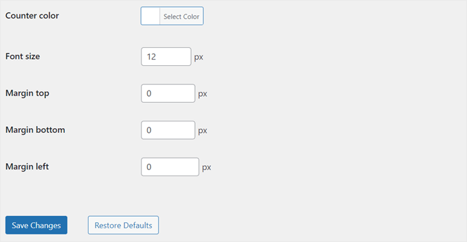 Configuring the numbered counter's settings with the Safelayout Cute Preloader plugin