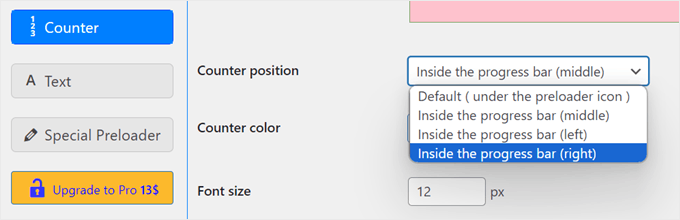 Changing the numbered counter's position in the preloader with the Safelayout Cute Preloader plugin