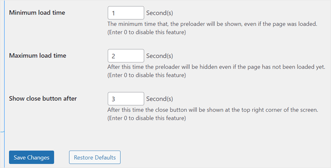 Setting the duration for the preloader animation with the Safelayout Cute Preloader plugin