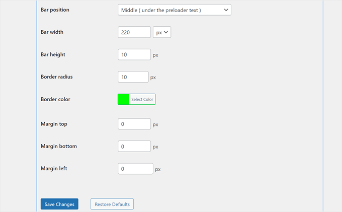 Changing the progress bar's design for the preloader animation with the Safelayout Cute Preloader plugin