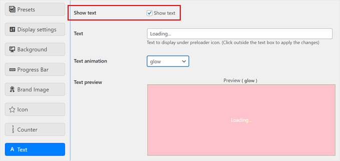 Adding a loading text to the preloader with the Safelayout Cute Preloader plugin