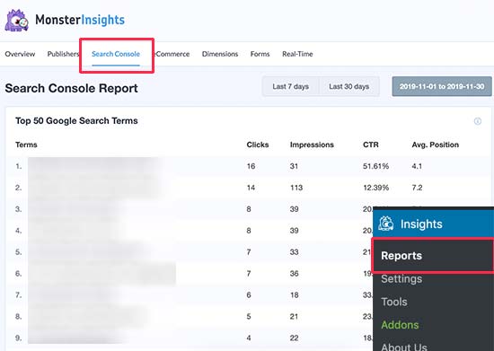 Search console report 